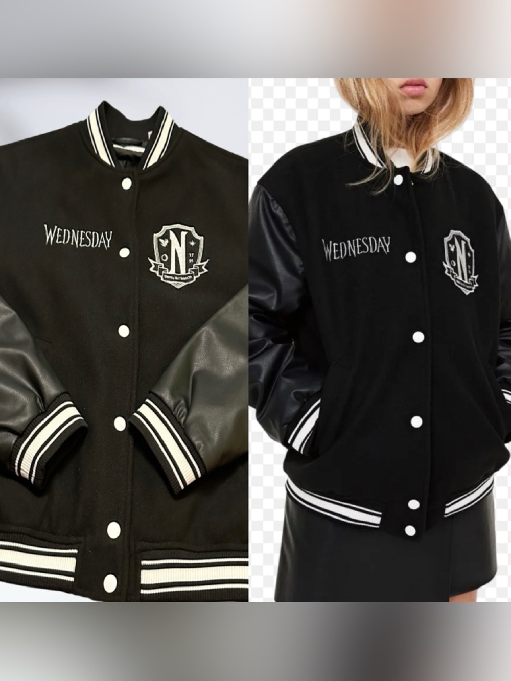 H&M Black & White 'Wednesday' Varsity Jacket for Girls 14